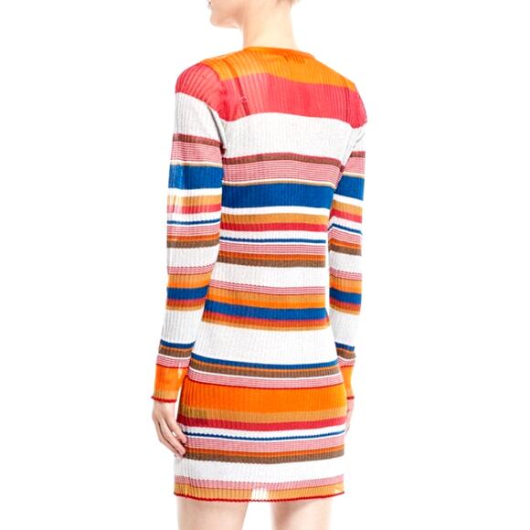 Rag & Bone Katie Mini Dress in Metallic Stripe Ribbed Knit Size M V-Neckline - Picture 2 of 10